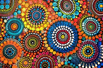 A vibrant illustration of circles and dots in electric blue and magenta colors on a black background. This textile motif would make a stunning pattern for linens or sleeves