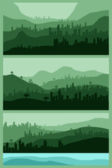 beautiful landscape, misty fog on mountain slopes. abstract gradient background, vector illustration.