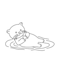 Cute Otter Coloring Page for Print. Underwater animals and Ocean Life Creatures.