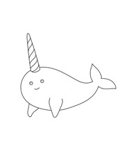 Narval Coloring Page for Print. Underwater animals and Ocean Life Creatures.