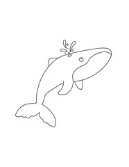 Fototapeta premium Whale Coloring Page for Print. Underwater animals and Ocean Life Creatures.