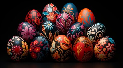 Vibrant Easter egg patterns inspired by traditional folk art - obrazy, fototapety, plakaty