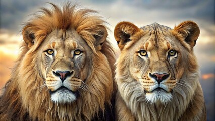 Majestic African lion couple