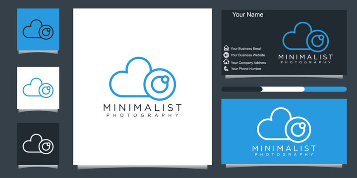 abstract minimalist photography logo design combine camera with cloud, business card