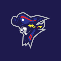 Patriot mascot logo design vector with modern illustration concept style for badge, emblem and t shirt printing. Patriot head illustration for sport and esport team. - obrazy, fototapety, plakaty