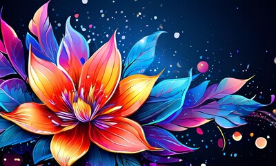 Vibrant colorful flowers set against dark background. For meditation apps, on covers of books about spiritual growth, in designs for yoga studios, spa salons, illustration for articles on inner peace.