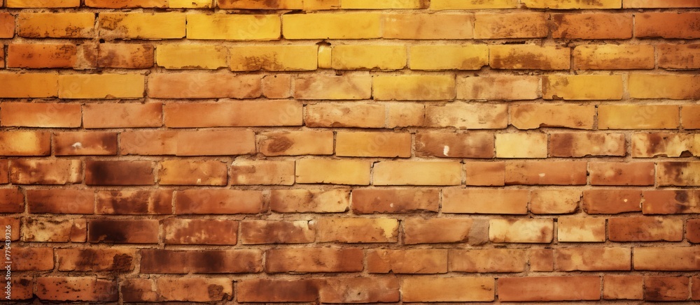 Wall mural Detail shot showcasing the texture of a brick wall illuminated by a vibrant yellow light in a captivating display