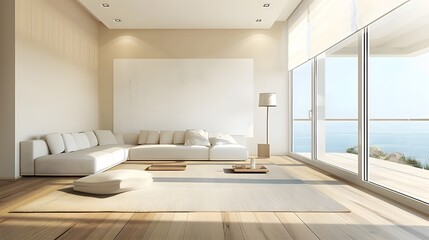 Casual living room interior with transparent wall/background