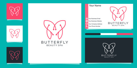 minimalist line butterfly logo, beauty butterfly, business card