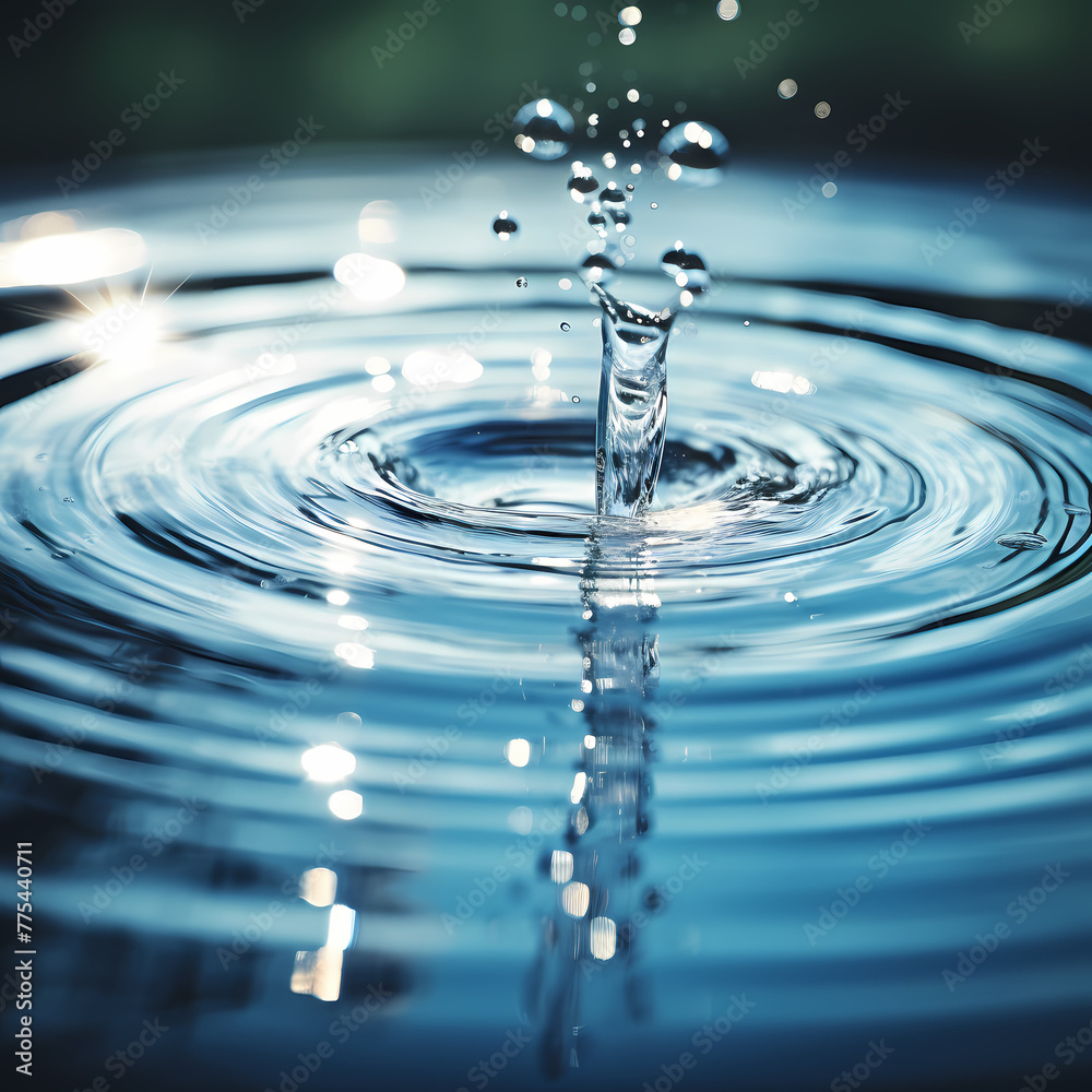 Wall mural Macro shot of a water droplet splashing into a pool