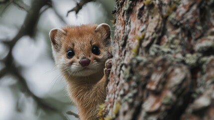 Obraz premium a small animal on the branch of a tree with a blurred sky in the background