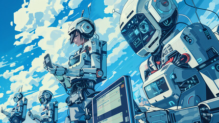 technology concept, hacking, networks, cyberpunk future, anime style