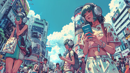 technology concept, hacking, networks, cyberpunk future, anime style
