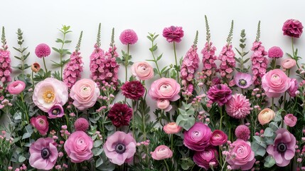 Naklejka premium Pink wall with flowers and leaves