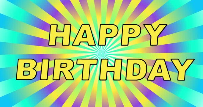 Happy birthday 3D festive animation. Happy birthday text or lettering animation on disco gradient background.
