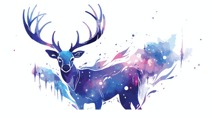 Cosmic deer. Watercolor galaxy deer on the white ba - obrazy, fototapety, plakaty