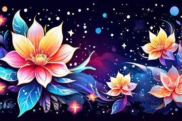 Serene lotus flowers amidst backdrop of twinkling stars. Enchanting scene that symbolizes purity, enlightenment, tranquility. For home interior room to add bright colors, coziness, gift wrapping.