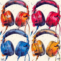 Ilustração de fones de ouvido em arte colorida. - obrazy, fototapety, plakaty