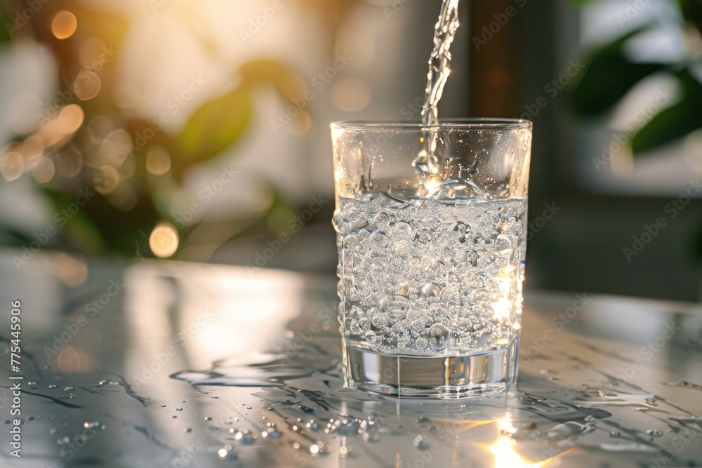 Wall mural Glass of water is being poured into it