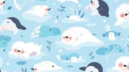 Fototapeten Cute animal arctic cartoon seamless pattern backgro © Mishi