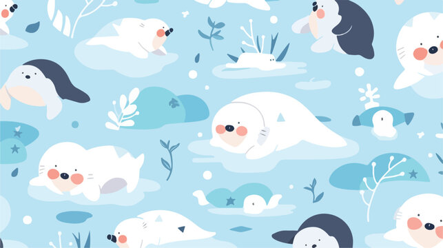 Cute animal arctic cartoon seamless pattern backgro