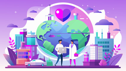 Fototapeta na wymiar Global Healthcare: A Vector Illustration of a Doctor Conducting a Checkup on Earth