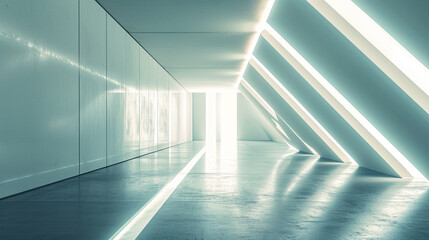 Abstract futuristic light corridor interior, Modern minimal background. Generative Ai