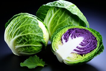 Fresh cabbage against a dark background, close-up shot with shallow depth of field