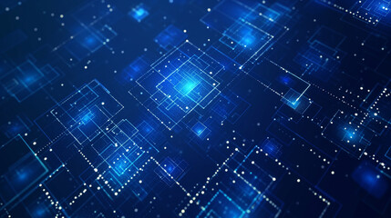 Abstract technology futuristic digital square pattern on dark blue background. Generative Ai