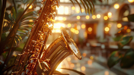 Classic saxophone basking in the glow of a rich sunset palette