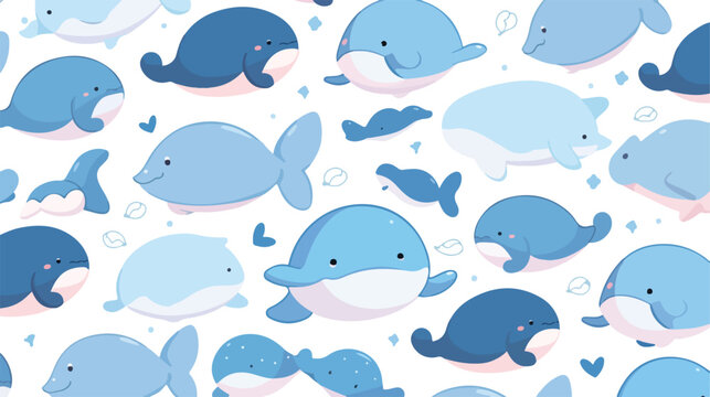 Cute little whale with hat seamless pattern 2d flat