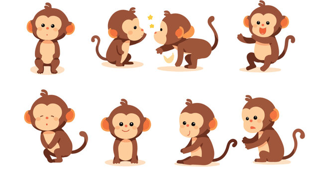 Cute monkey cartoon 2d flat cartoon vactor illustra