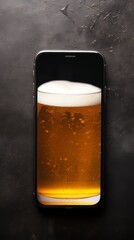 Smartphone on a gray concrete background with an image of a glass of beer with pouring foam on the screen, no text, no inscriptions, no advertisements, no people --ar 9:16 --quality 0.5 --v 5.2 Job ID