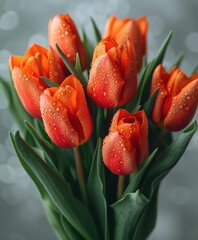 Naklejka premium Close-Up Red Tulips: Romantic Wet Floral Card Template