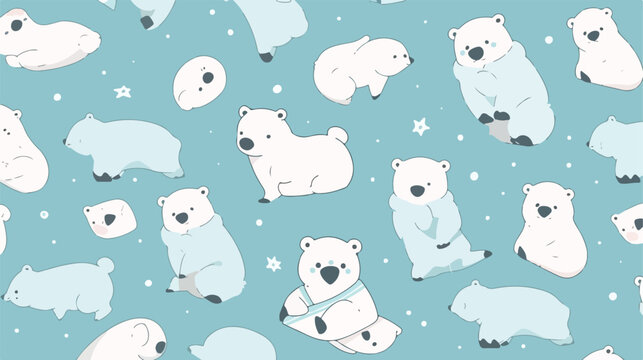 Cute polar bears seamless pattern 2d flat cartoon v