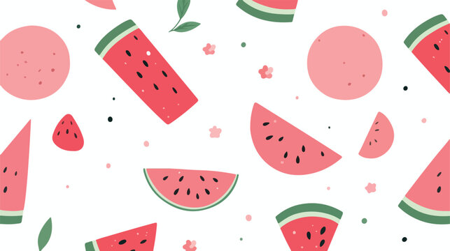 Cute Watermelon slice pattern 2d flat cartoon vacto