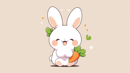 Cute white bunny with carrot cartoon flat 2d flat c