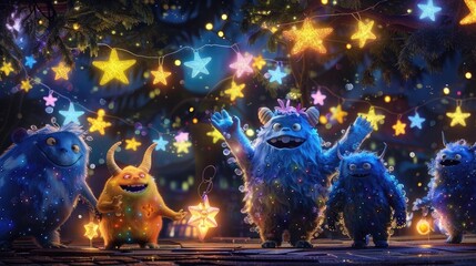 Cute Monster's Starlit Dance Party with Friends
