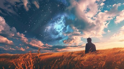 Sitting lonely and looking at the sky - obrazy, fototapety, plakaty