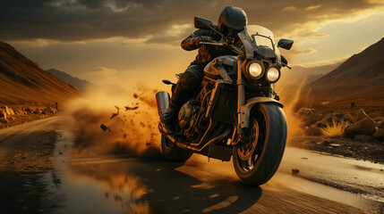 motorcycle on sunset background