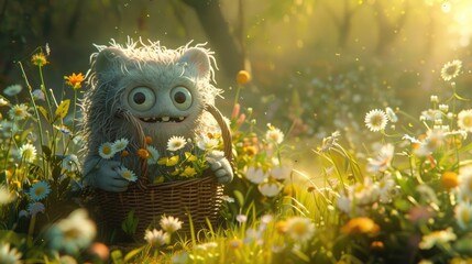 Cute Monster's Sunlit Meadow Wildflower Adventure
