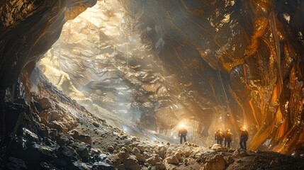 Mineral-Rich Cave Explorers: Uncovering Valuable Ore Deposits in the Underground Frontier - obrazy, fototapety, plakaty