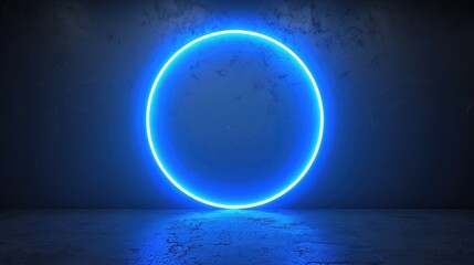 Neon blue geometric circle stands out against a dark background, creating a captivating contrast. Ai Generated