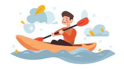 Eskimo man floating on kayak 2d flat cartoon vactor - obrazy, fototapety, plakaty