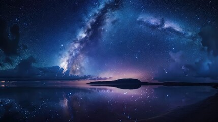 Captivating night landscape featuring the Milky Way stretching over the sea, Ai Generated