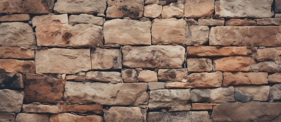Stone wall close-up showing a variety of different rocks and stones in the structure