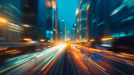 Fototapeta na wymiar Blurred City Traffic in Motion Blur at Night