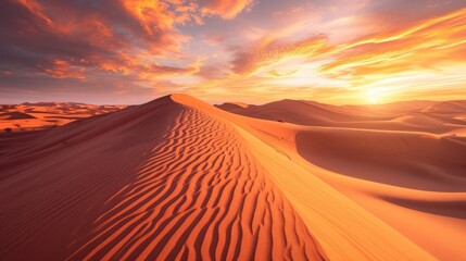 Golden hues paint the captivating Sahara Desert panorama at sunset, a breathtaking spectacle. Ai Generated - obrazy, fototapety, plakaty