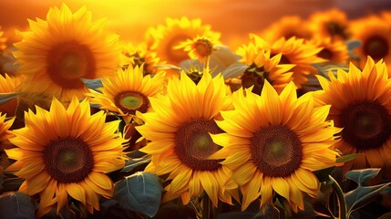 Fototapeta premium vibrant sunflowers basking in the setting sun's warmth. Ai Generated