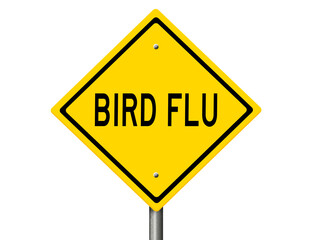 Yellow diamond-shaped highway sign warning of BIRD FLU
